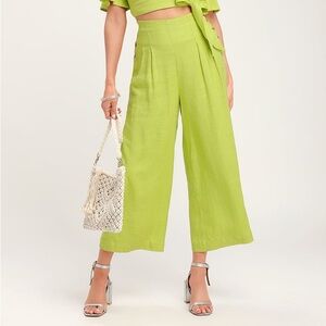 LOST + WANDER Cactus bloom lime green wide leg pants